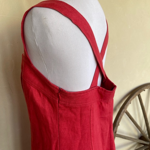 RALPH LAUREN Dress Cranberry Red 100% Linen Pockets Navy Lace-Up Zipper Sz 8 NEW - Picture 9 of 15